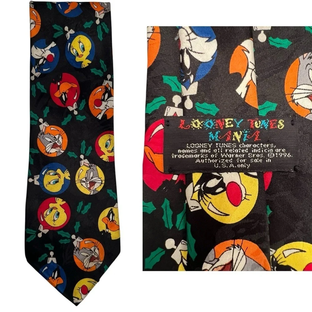 Vintage 1996 Warner Bros. Looney Tunes Colorful Character Tie Tweety, Bugs Bunny